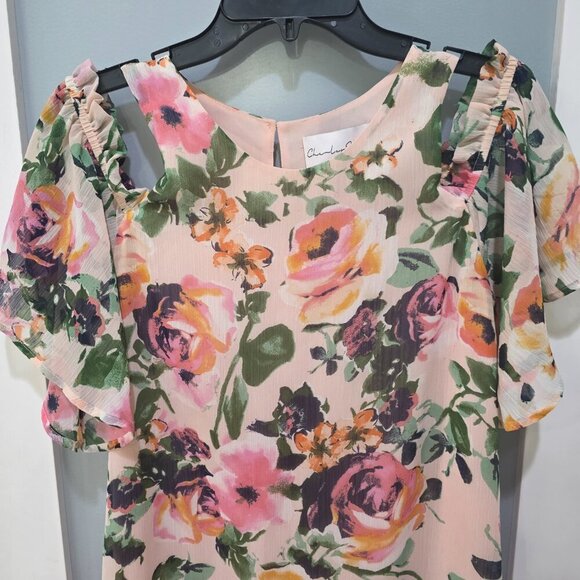 Charles Henry Pink Floral Cold Shoulder Dress Size M Double Lined Made in USA - Picture 2 of 8